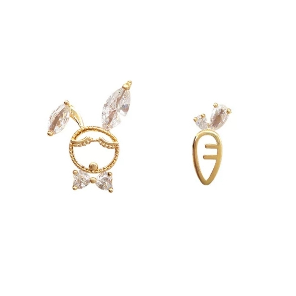 Bunny & Carrot Stud Earrings Cute Dainty Style - Picture 3 of 6